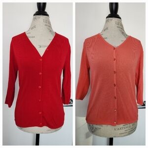 2 red 3/4 sleeve cardigan sweater